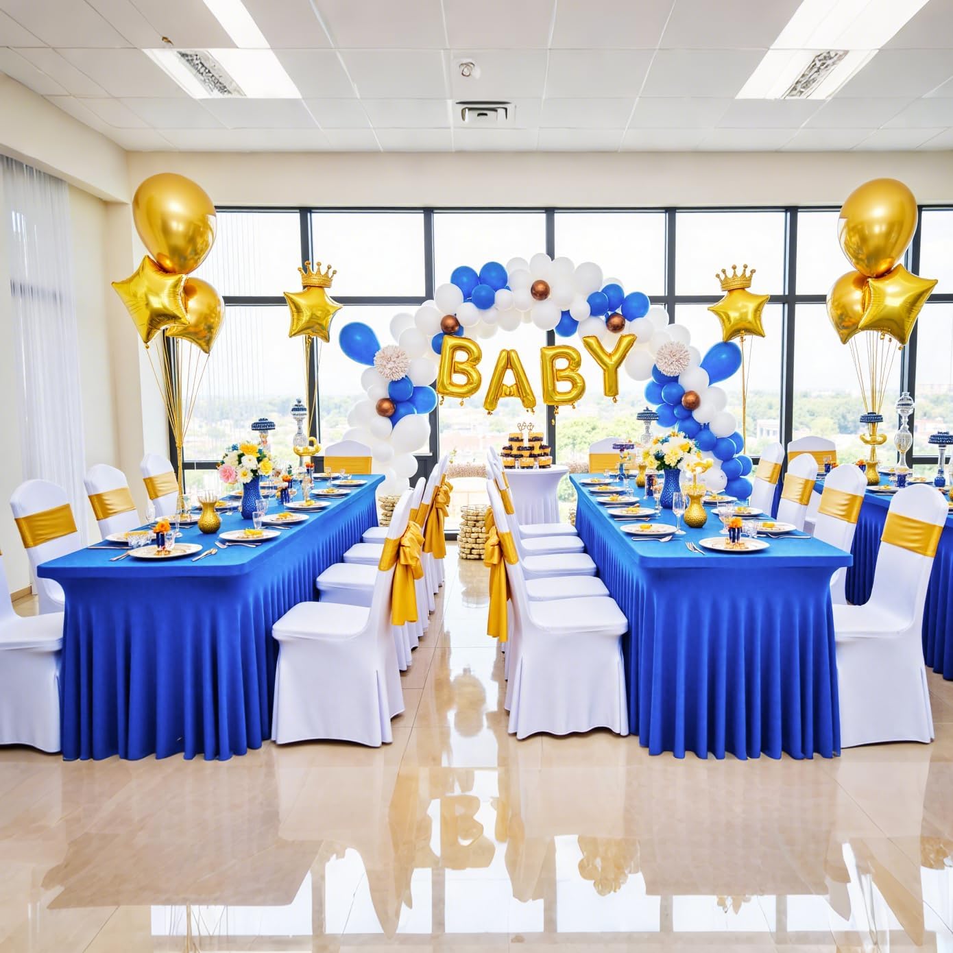 6 Pack Royal Blue Spandex Tablecloths for 8 Foot Rectangle Tables, Wrinkle Free Fitted Tablecover 8ft Stretchy Table Cloth with Skirt for Weddings Birthday Party Banquet Baby Shower