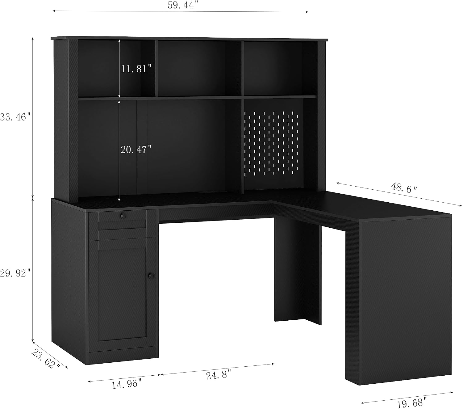 Black L-Shaped Home Office Desk with Hutch & Drawers, Modern Corner Desk with Bookshelf, Wood Study Writing Table Gaming Computer Desk for Bedroom, Home