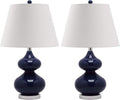 SAFAVIEH Lighting Collection Eva Modern Contemporary Navy Double Gourd Glass 24-inch Bedroom Living Room Home Office Desk Nightstand Table Lamp Set of 2 (LED Bulbs Included)
