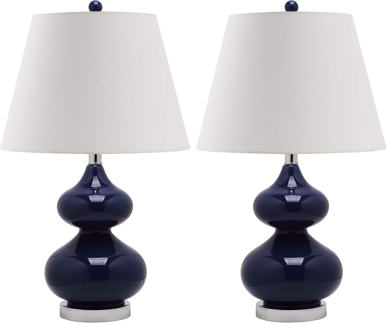 SAFAVIEH Lighting Collection Eva Modern Contemporary Navy Double Gourd Glass 24-inch Bedroom Living Room Home Office Desk Nightstand Table Lamp Set of 2 (LED Bulbs Included)