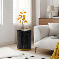 WILLIAMSPACE Wood End Table with Gold Rim Bottom & Marble Texture, Round Side Table for Small Spaces, Nightstand Sofa Table for Living Room Bedroom, ø15.75' * 19.69'H (Black)