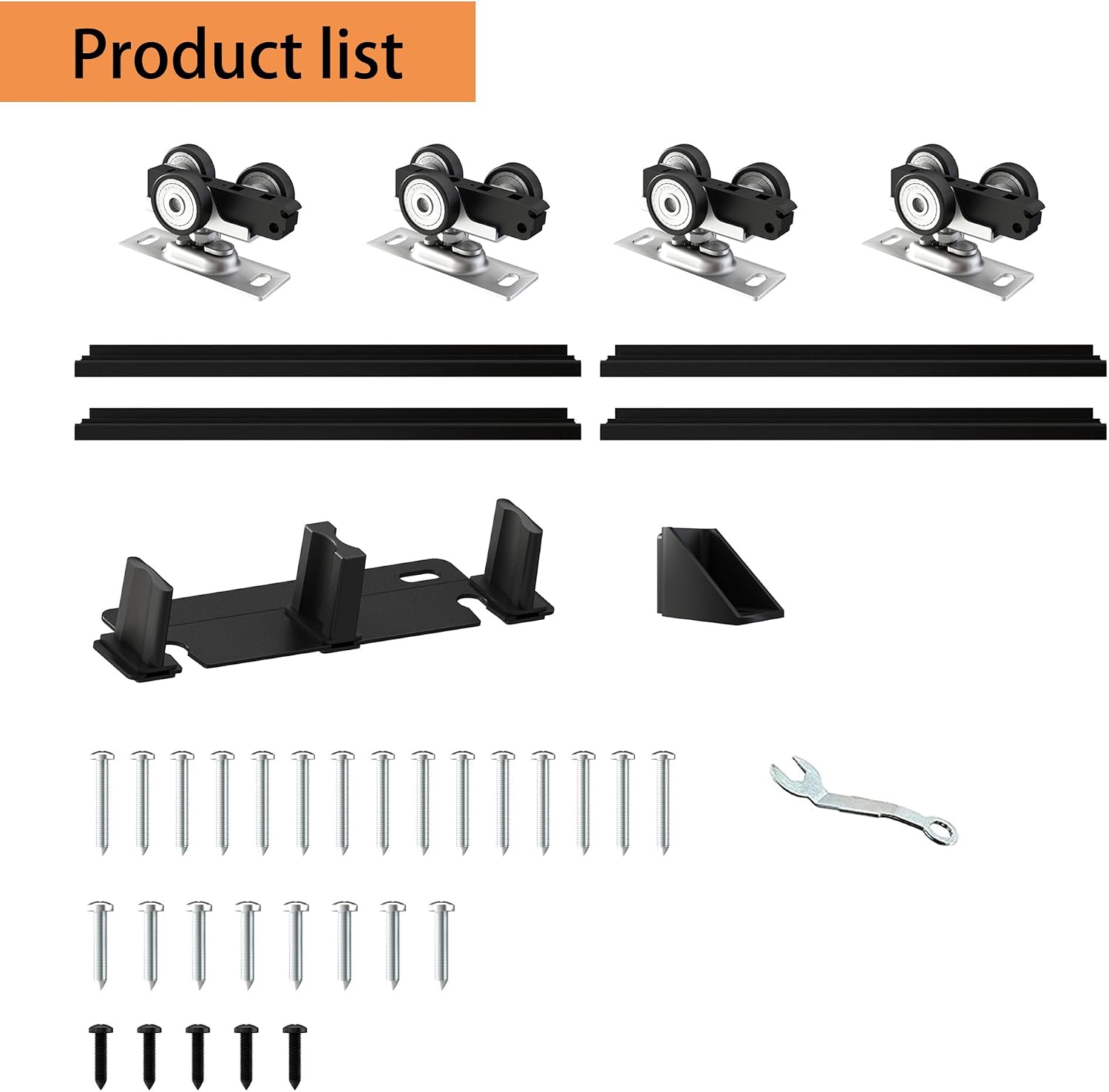 Heavy Duty Bypass Sliding Closet Door Track Hardware 96', 8 FT Aluminium Pocket Door Track Rail Set, Smoothly and Quietly, for 2 Door System,Black