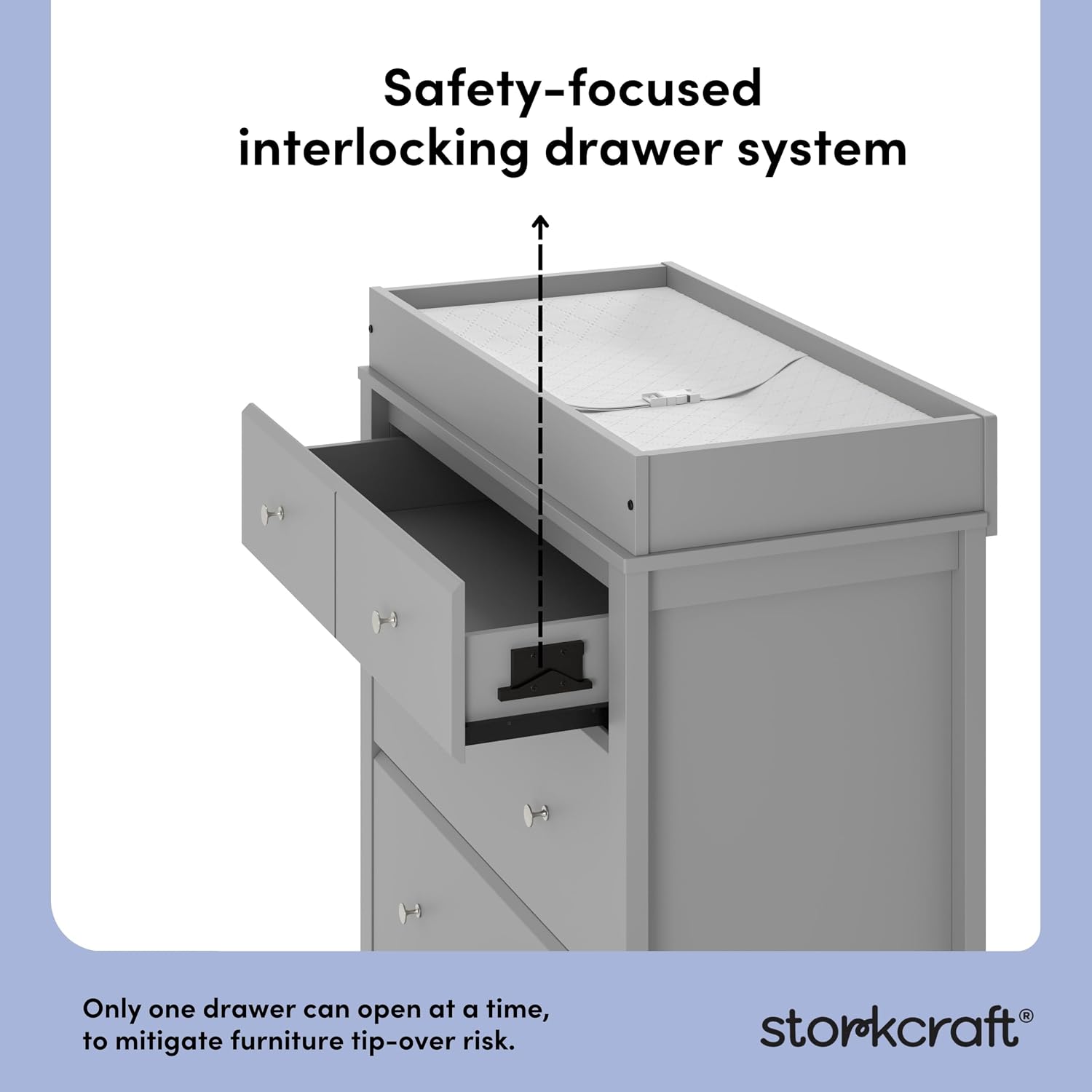 Storkcraft Horizon 3 Drawer Chest with Changing Topper (Pebble Gray) – GREENGUARD Gold Certified, Includes Removable Changing Table Topper, Chest of Drawers for Nursery & Kids Bedroom