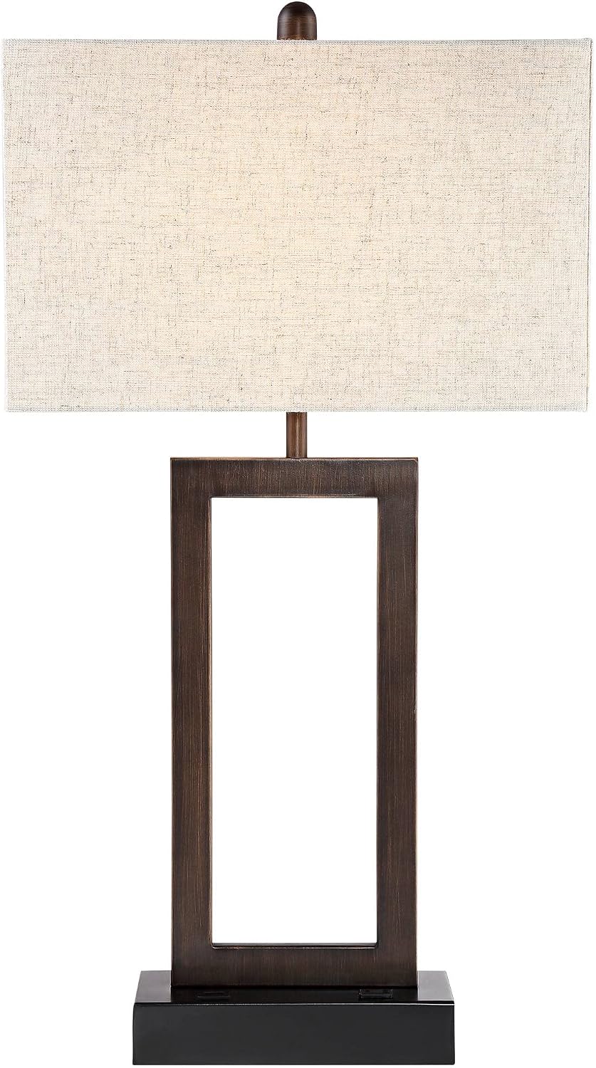 360 Lighting Todd Modern Table Lamps Set of 2 with USB and AC Power Outlet in Base 30' Tall Bronze Metal Oatmeal Fabric Rectangular Shade for Bedroom Living Room Bedside Nightstand House