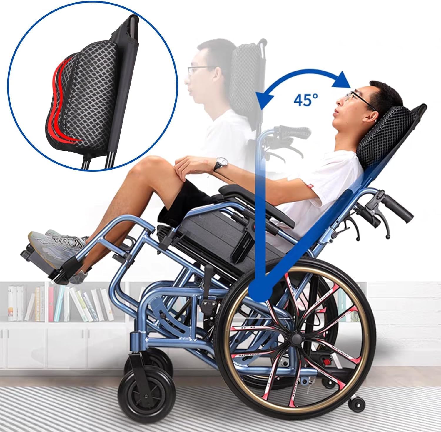 Full Lying Wheelchairs Folding, Lightweight Self Propelled Wheelchair Portable Comfort Wheelchair with Swing Away Footrests and Brakes,Self-propelled Manual Wheelchairs Scooter