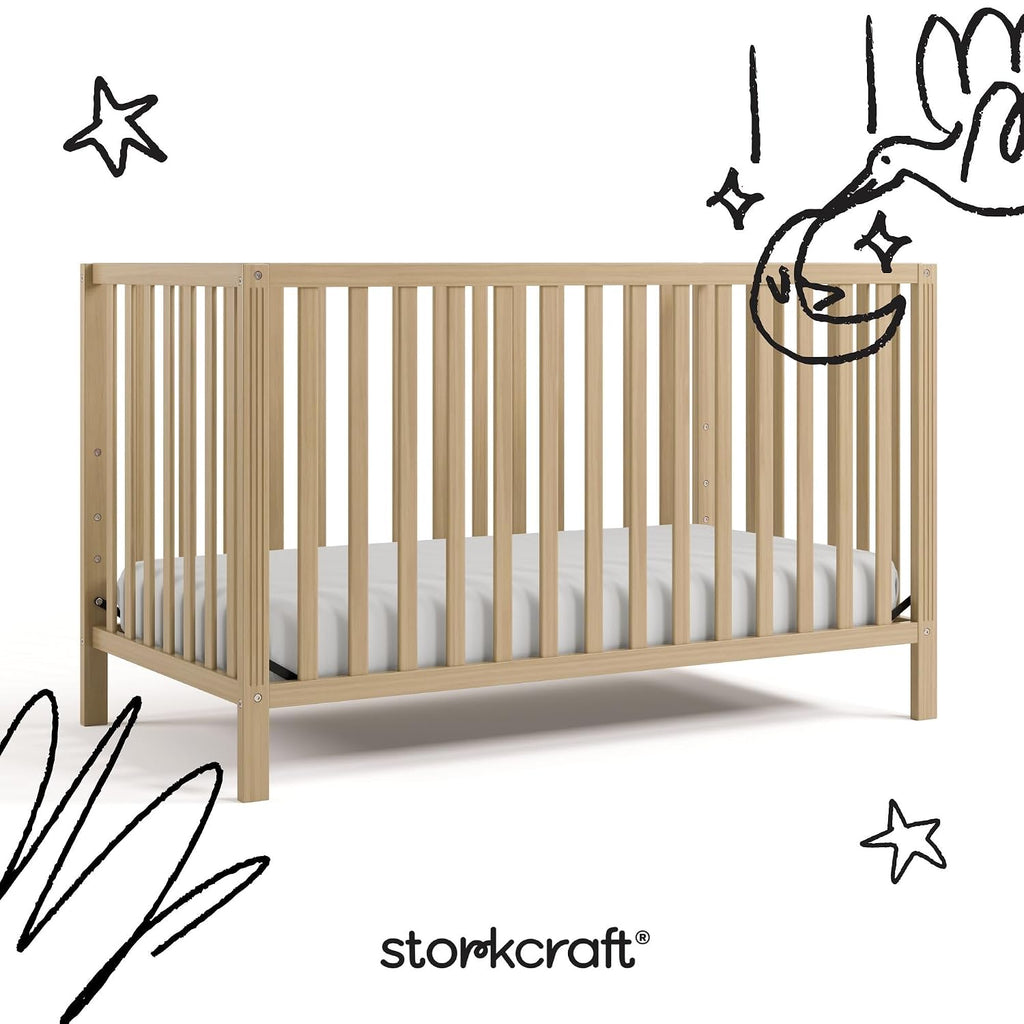 Storkcraft Morningside 5-in-1 Convertible Crib – GREENGUARD Gold Certified, Fits Standard Crib Mattress, Converts to Toddler Bed, Daybed and Full Bed, 4 Adjustable Mattress Heights (Driftwood)