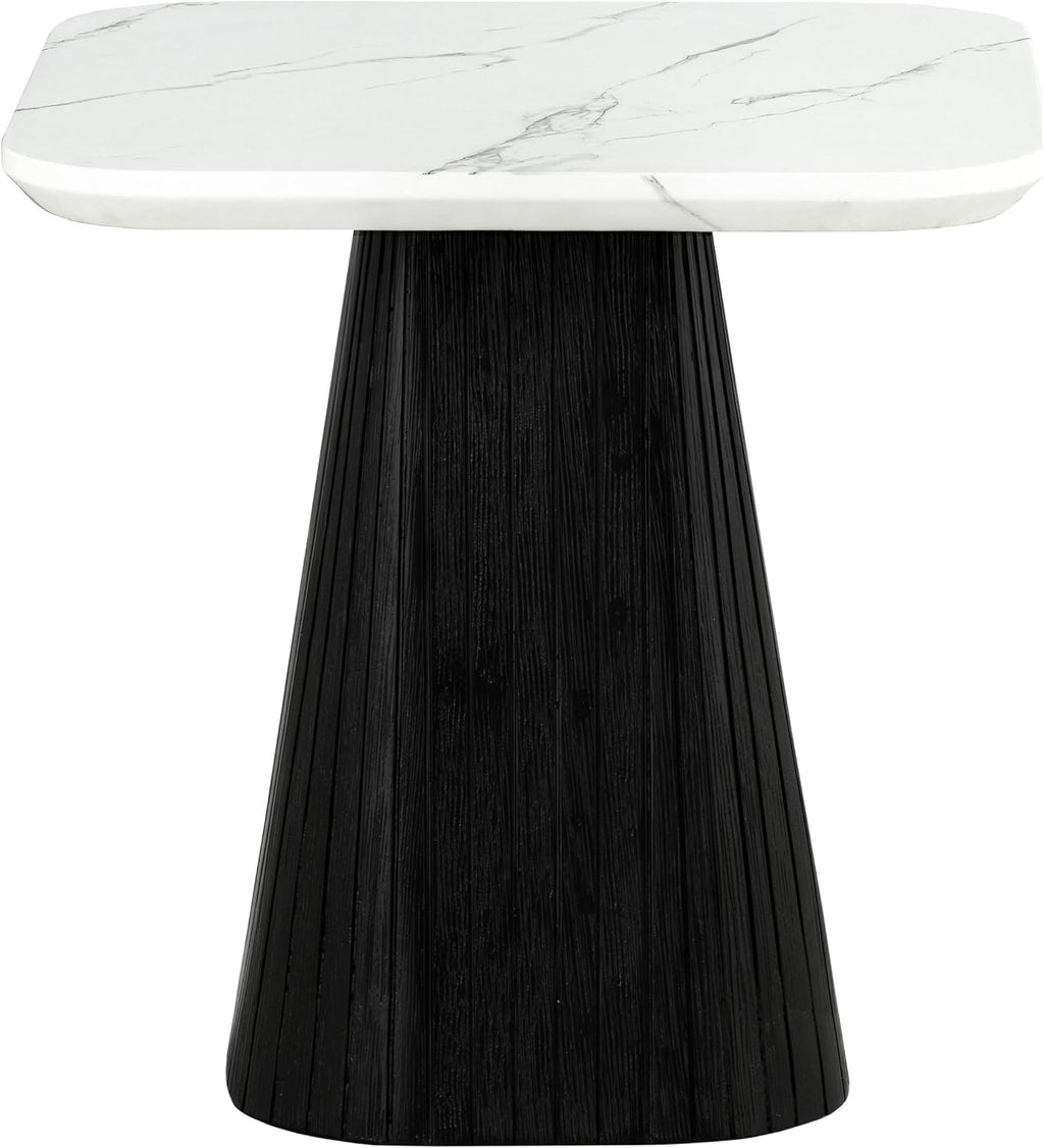 Furniture of America Coraly Modern 22-inch Square End Table with High Gloss Faux Marble Top and Fluted Pedestal Base, Wooden Nightstand for Small Space, Living Room, Home Office, Black and White