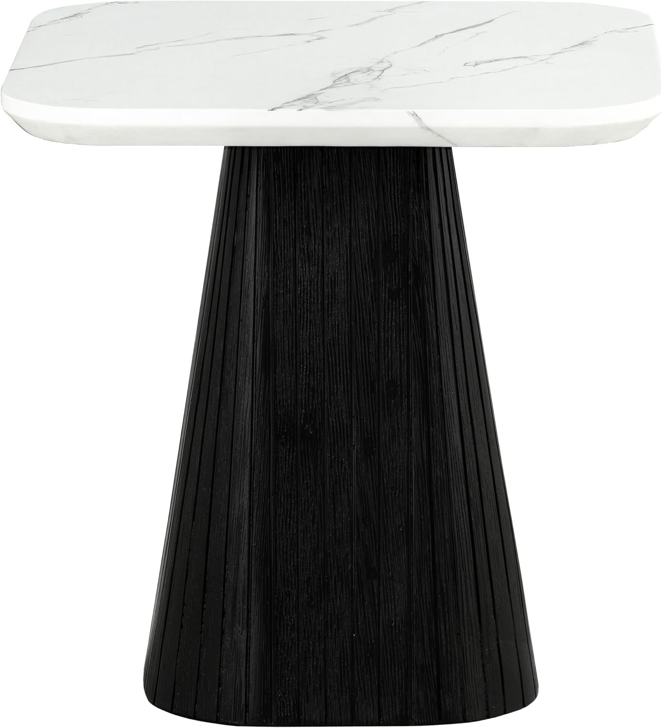 Furniture of America Coraly Modern 22-inch Square End Table with High Gloss Faux Marble Top and Fluted Pedestal Base, Wooden Nightstand for Small Space, Living Room, Home Office, Black and White