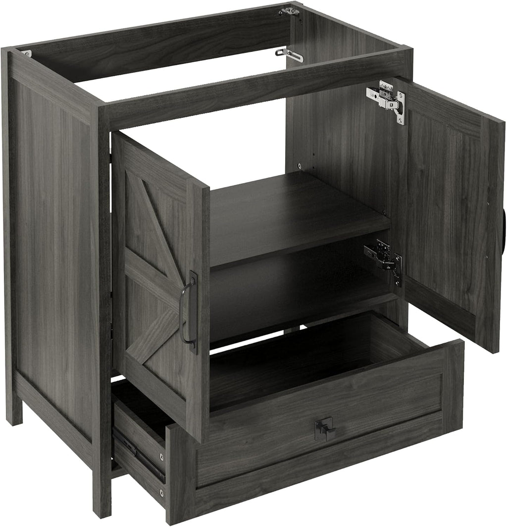 KIGOTY 30 Inch Farmhouse Bathroom Vanity Without Sink, Wooden Bathroom Storage Cabinet Without Countertop, Freestanding Bathroom Cabinet with 2 Doors and 1 Drawer