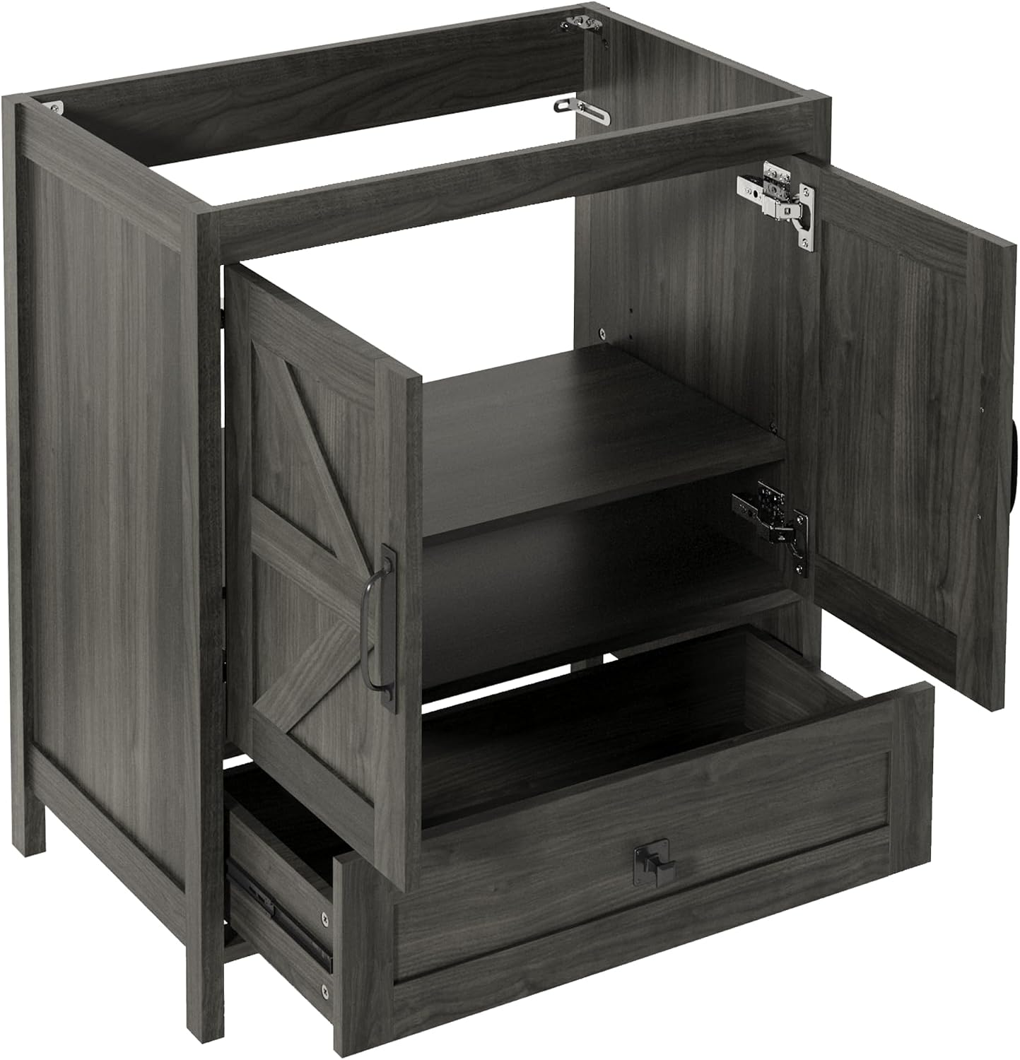 KIGOTY 30 Inch Farmhouse Bathroom Vanity Without Sink, Wooden Bathroom Storage Cabinet Without Countertop, Freestanding Bathroom Cabinet with 2 Doors and 1 Drawer