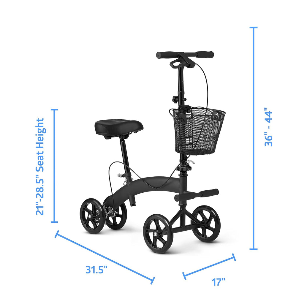 Medline Manual Seated Mobility Scooter Knee Walker, 8' Wheels, 300 lbs. Capacity, Black- for Leg & Foot Injuries, Crutch Alternative, 1 Ct.