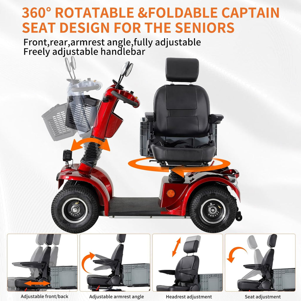 All Terrain Mobility Scooter for Seniors,Heavy-Duty 4 Wheel Mobility Scooters Mobility Scooter,Handicap Scooters for Adults with 3-Speed Travel Long
