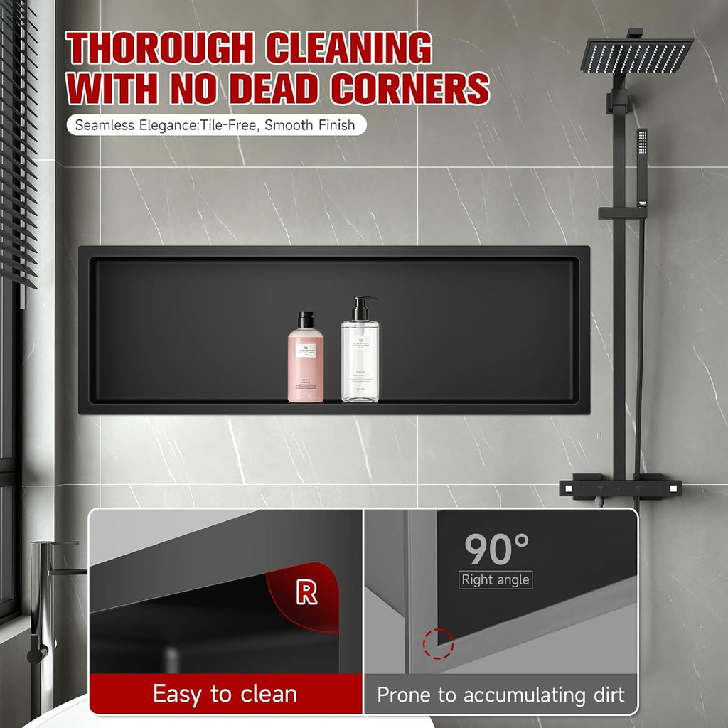 VELPAX No Tile Needed Shower Niche 12'X 36', Bathroom Wall Niche Single Shelf, Stainless Steel Shower Niche for Bathroom, Kitchens, Balconies