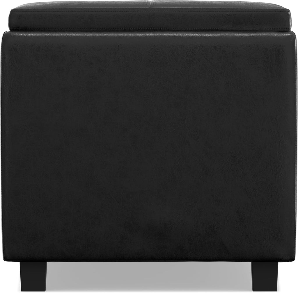 SIMPLIHOME Avalon Storage Ottoman - 42 inch Wide Upholstered Vegan Leather Rectangular Flip-Top Ottoman in Distressed Black, Contemporary Coffee Table Ottoman for Living Room with Hidden Storage
