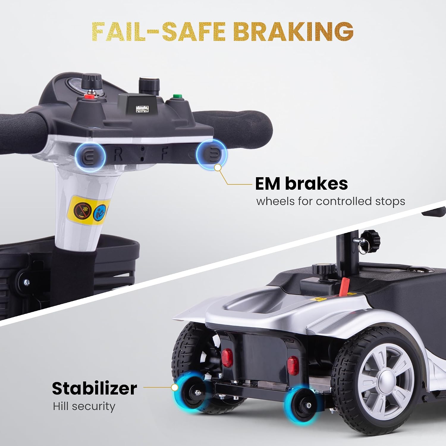 SUNDERWELL Mobility Scooters for Seniors & Adults, Compact Foldable Mobility Scooter with Tool-Free Disassembly, 15 Miles Electric Powered Mobility Scooters with 300 lb Capacity & USB Port (Silver)