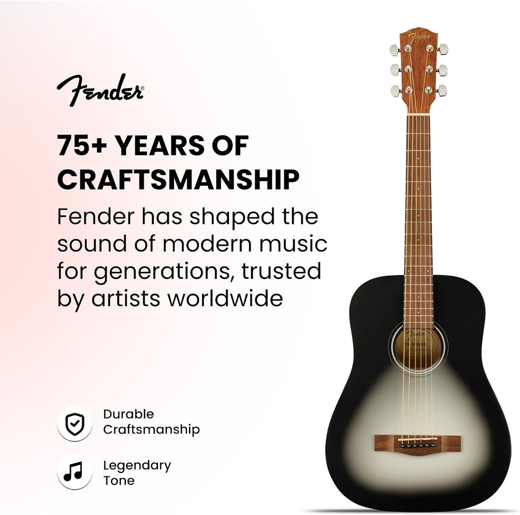 Fender FA-15 3/4-Scale Kids Steel String Acoustic Guitar - Moonlight Burst Bundle with Gig Bag, Tuner, Strap, Picks, and Austin Bazaar Instructional DVD