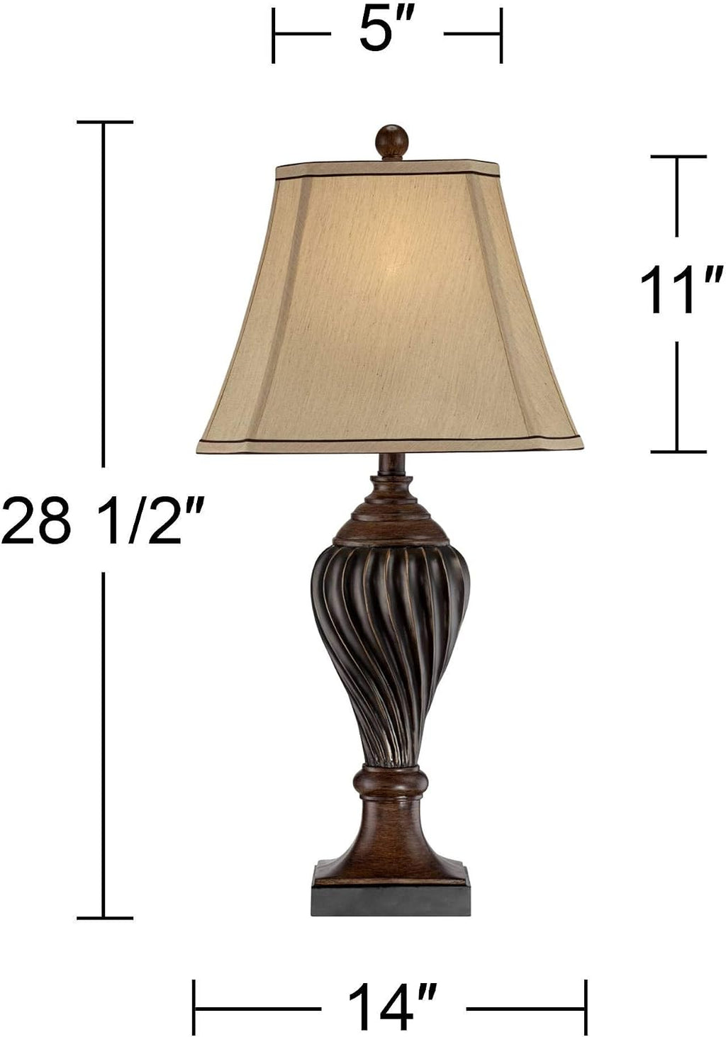 Regency Hill Carved 28 1/2' Tall Urn Traditional End Table Lamps Set of 2 Two-Tone Brown Finish Beige Shade Living Room Bedroom Bedside Nightstand House Office Home Kitchen Entryway Console Family