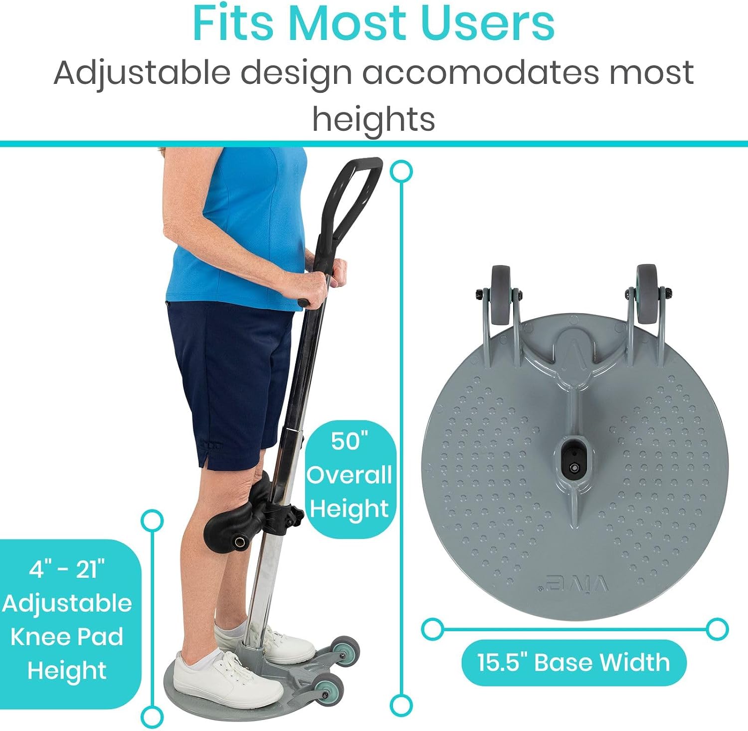 Vive Patient Turner - Turn Transfer Aid for Elderly - Mobility Sit to Stand Device for Transferring from Bed, Seat & Wheelchair - Pivot Disc 360 Degree Rotation w/Handle - Standing Aids & Supports