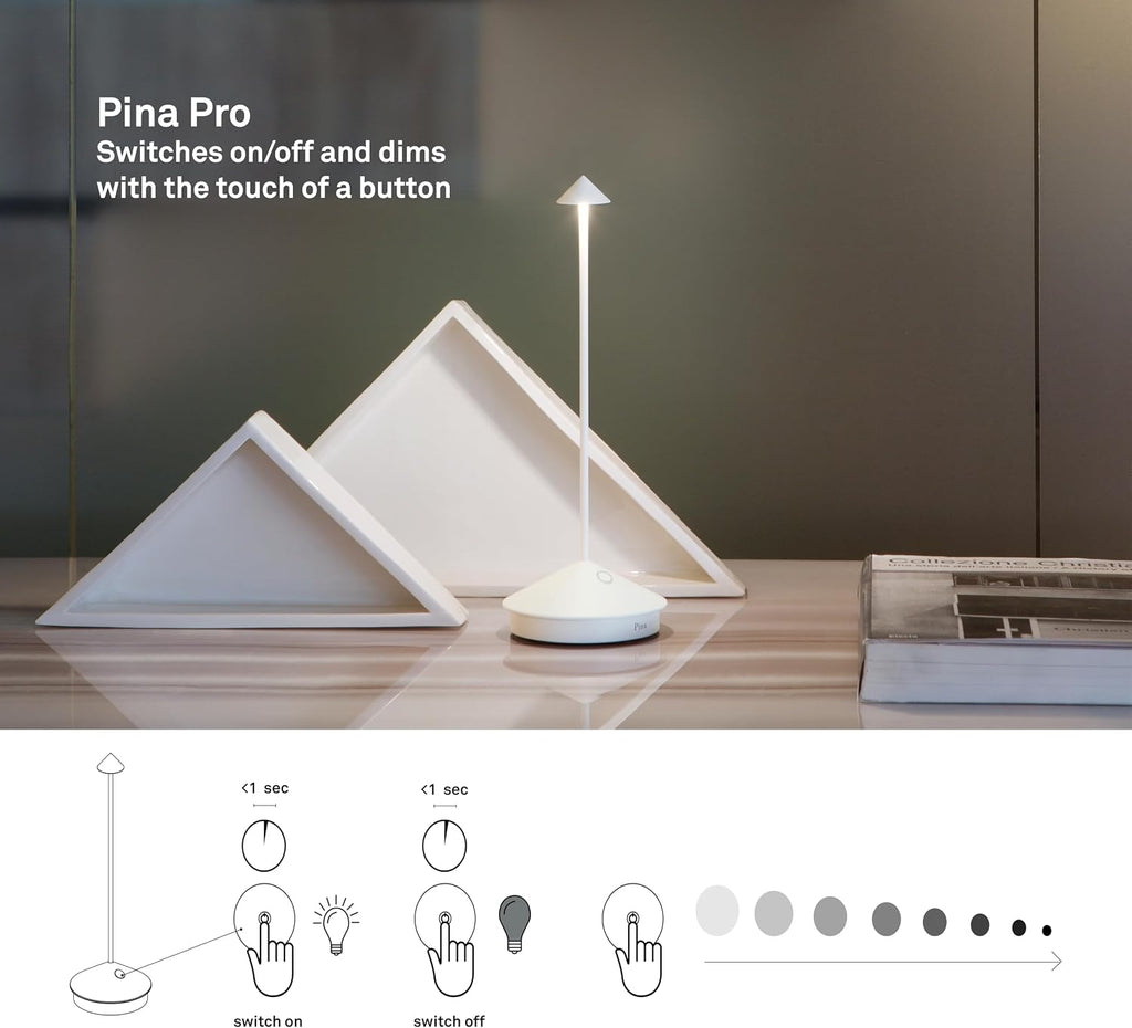 Zafferano, Pina Pro Lamp with Silver Leaf, Rechargeable Cordless Table Lamp with Touch Controls, Usable as an Indoor Lamp, Dimmer, 2200-3000 K, Height 11.4 Inches