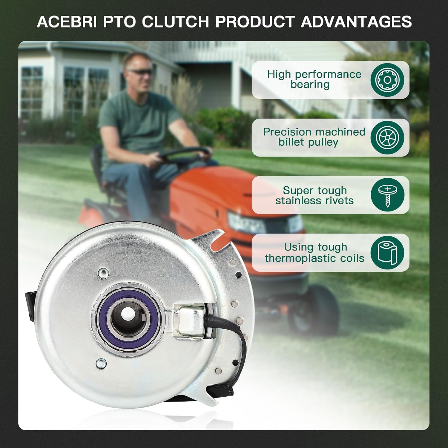 ACEBRI PTO Clutch for Bad Boy: 070-1000-00, for Bad Boy 2015 2016 2017, for Bad Boy ZT Elite (2013-2016), CZT Elite (2014-2015) Clutch, for Warner: 5218-220 5218-221 350 Mower Clutch, 5100084 S SM