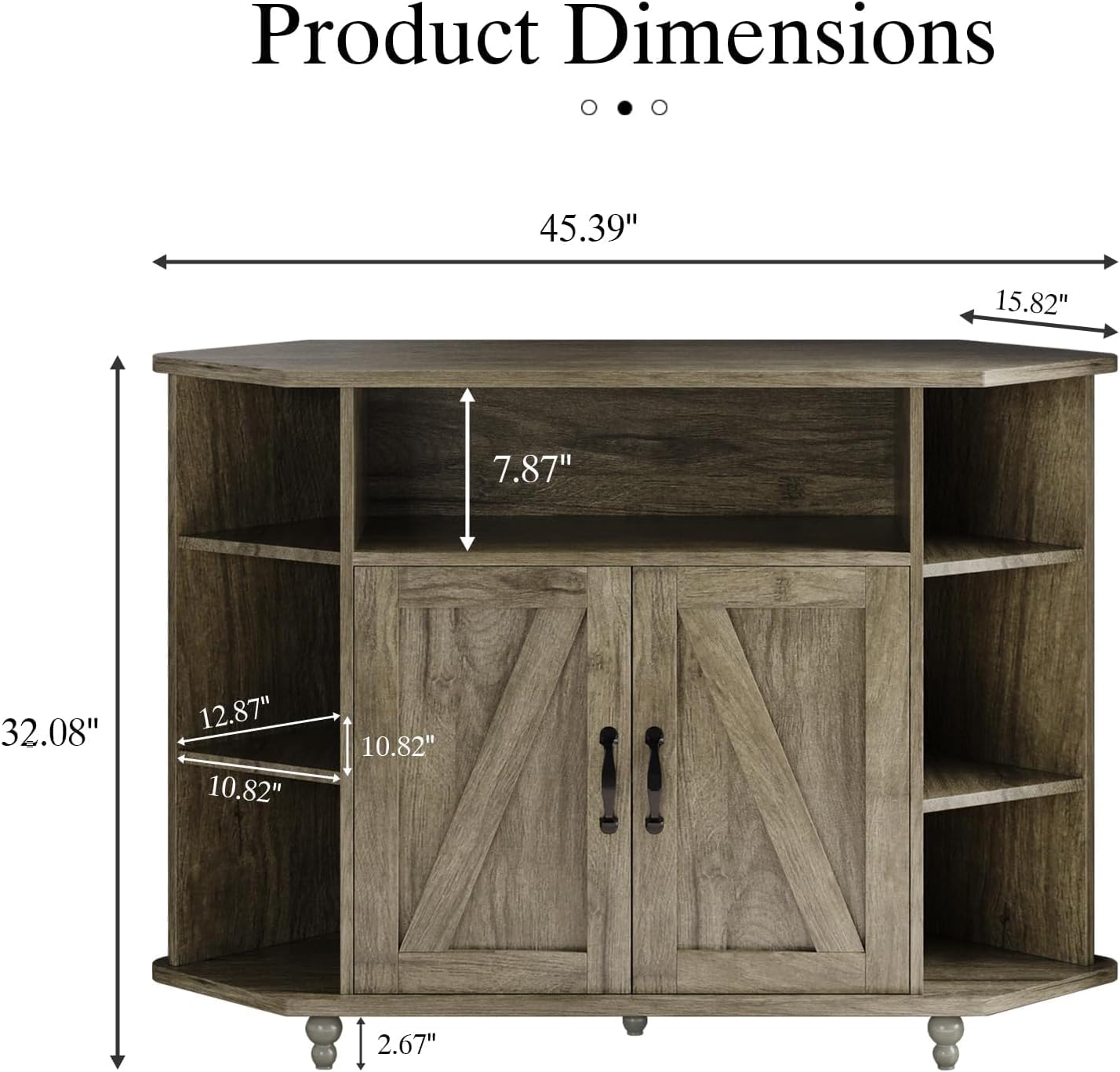 4 EVER WINNER Corner TV Stand for 50 Inch TV, 45' Farmhouse Corner Entertainment Center with Led Light, Open Storage, Adjustable Shelves, TV Cabinets for Living Room, Bedroom, Grey