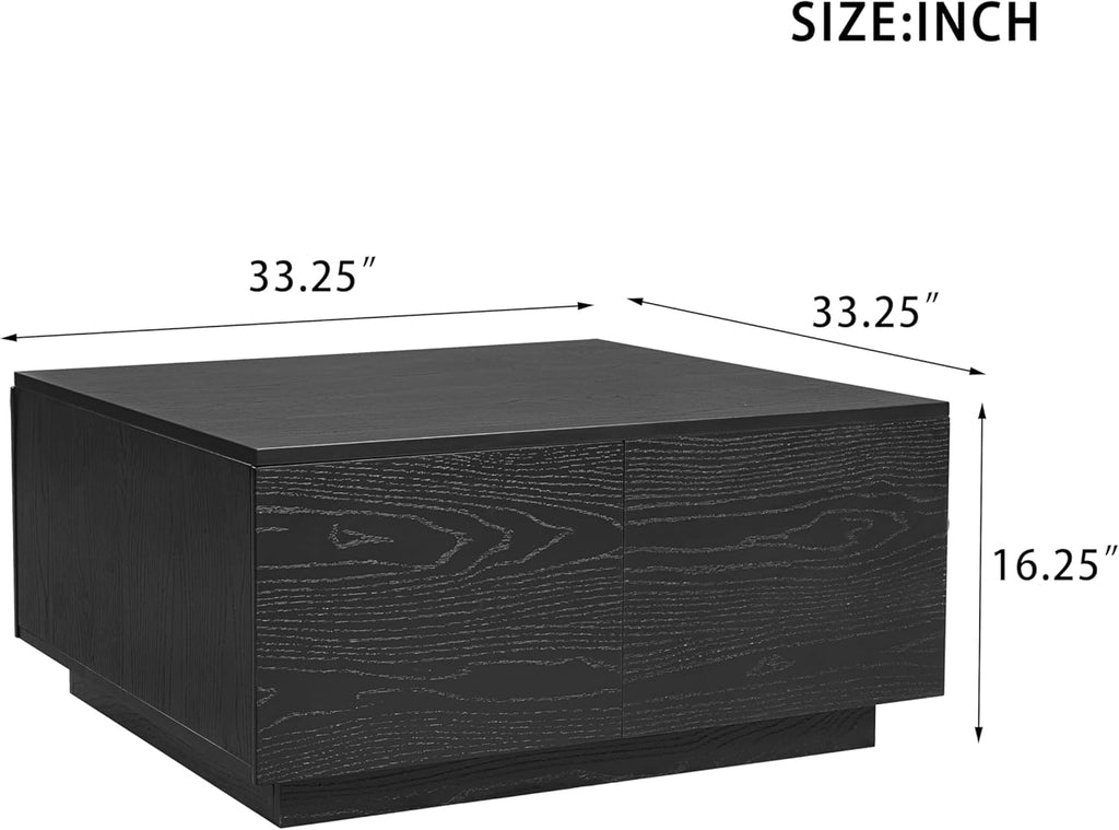SSLine Square Coffee Table with 4 Storage Drawers,33.2-Inch Black Wooden Coffee Table for Living Room Minimalist Cocktail Center Tables for Small Space