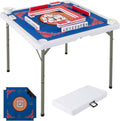 Goplus Mahjong Table, 35' Square Folding Card Table w/4Cup Holders, Anti Slip Mat, HDPE Tabletop, Metal Legs, Portable Mahjong Game Table for Domino Game, Picnic (Table w/Removable Mat, Blue)