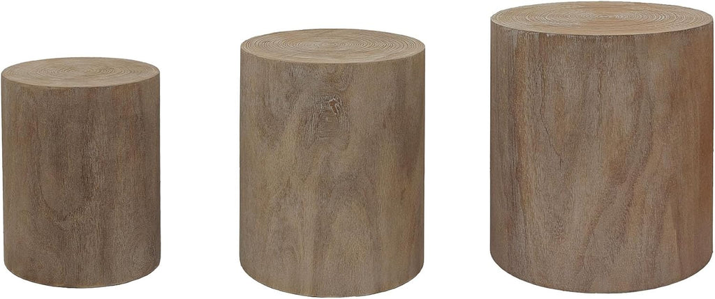 WILLIAMSPACE Round Nesting Coffee Table Set of 3, Modern Wood Coffee Tables Accent Circle Side Table for Living Room, Farmhouse, No Assembly, 18.3' + 15.2' + 12.2' (Natural Wood Wash)