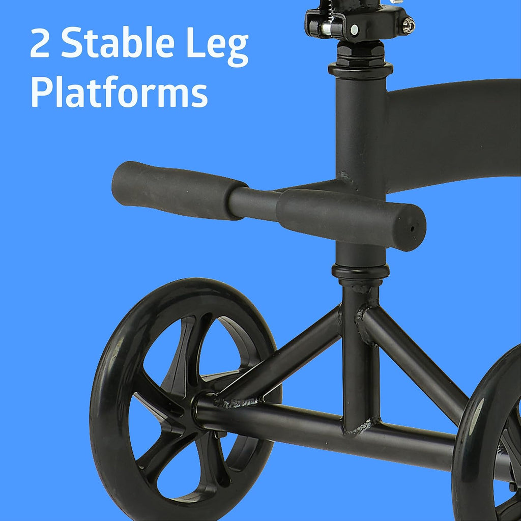 Medline Manual Seated Mobility Scooter Knee Walker, 8' Wheels, 300 lbs. Capacity, Black- for Leg & Foot Injuries, Crutch Alternative, 1 Ct.