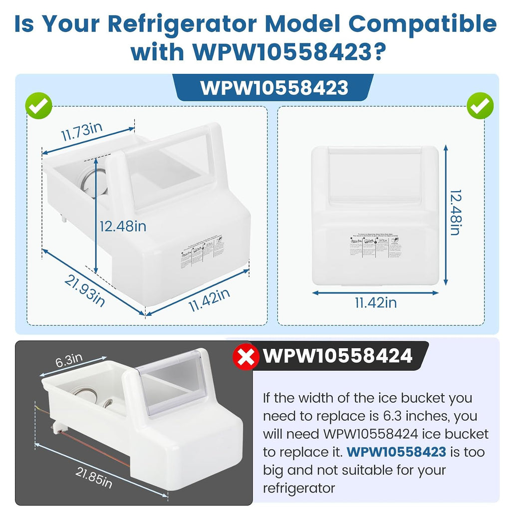 Upgraded WPW10558423 for Whirlpool Ice Maker Replacement, Compatible with Whirlpool Kenmore Maytag Amana IKEA Refrigerator, Refrigerator Ice Bucket Replacement with Whirlpool Replacement Ice Maker