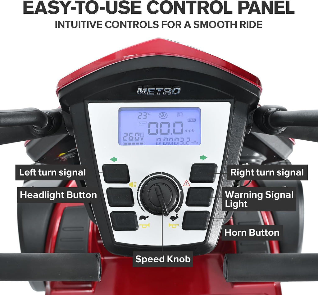 S500 4-Wheel Electric Mobility Scooter, Long-Range 52Ah Battery Up to 25 Miles, 500W Heavy-Duty Motor, 10' Pneumatic Tires, Adjustable Captain Seat, Storage Baskets for Seniors, Red