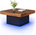 LITTLE TREE Square Coffee Table with LED Lights, 35-inch Living Room Tables, Modern Coffee Tables for Living Room, Brown and Black Wooden Center Table Cocktail Table for Home