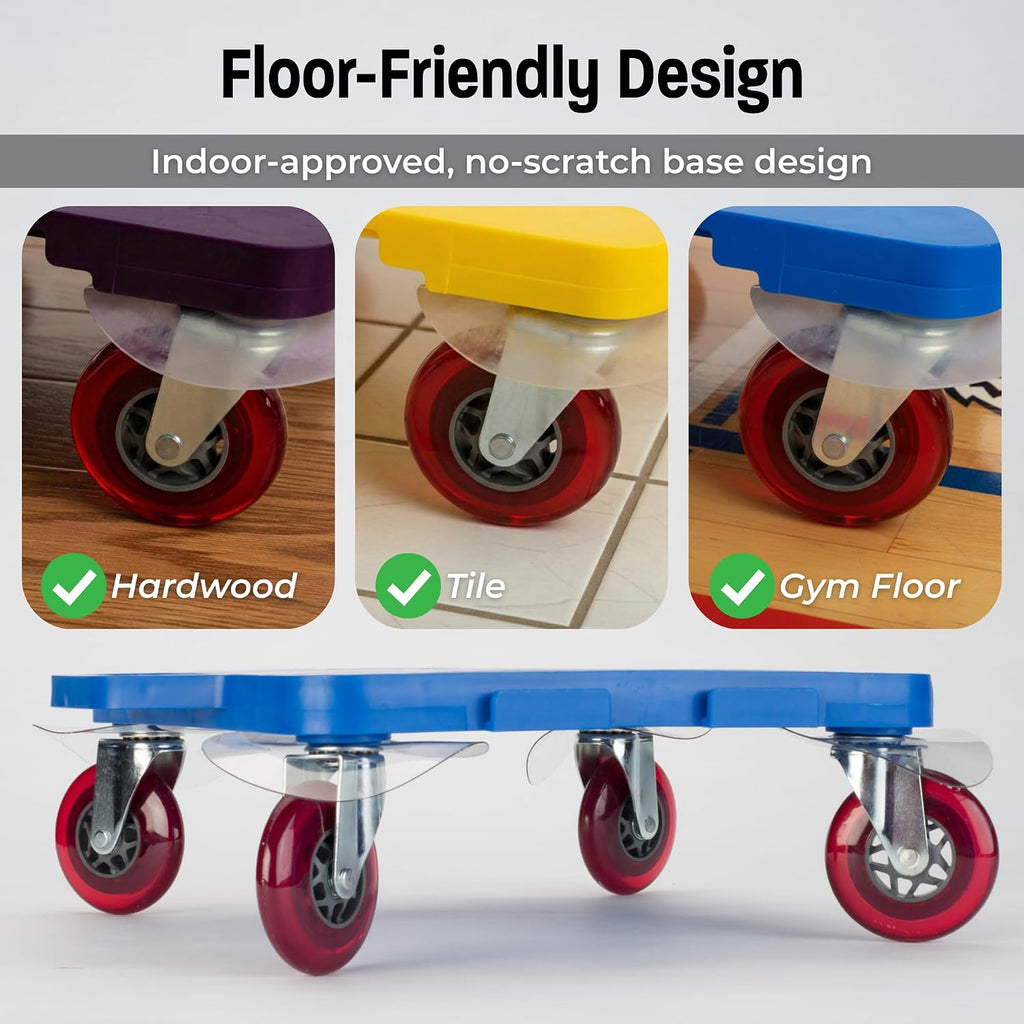 Cosom Scooter Board, 16 Inch Premium Sit & Scoot Board with 4 Inch Non-Marring Performance Wheels, Double Race Bearings, & Safety Handles, Physical Education Class Equipment