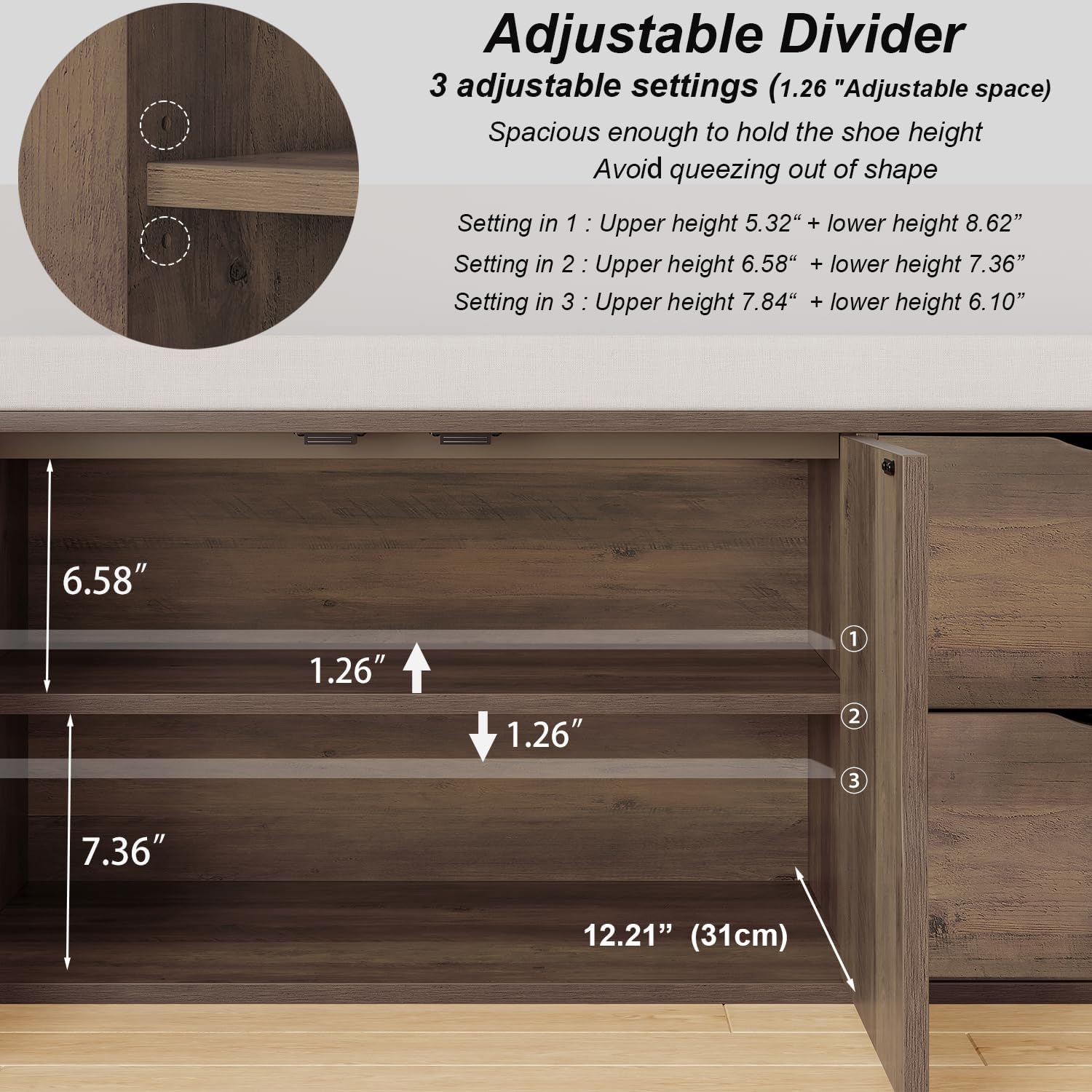 LVB Entryway Bench with Storage, 40' Storage Bench with Padded Cushioned Seat, Farmhouse Shoe Bench with 2 Drawers Cabinet Shelf, Industrial Wood Shoe Rack Bench for Living Bedroom，Rustic Oak, 40in
