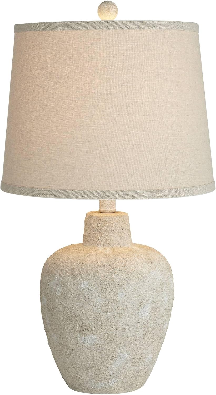 360 Lighting Romeo 23 1/2' High Jar Small Farmhouse Rustic Natural Cottage Coastal Accent Table Lamps Set of 2 Beige Distressed Earth Tone Finish Shade Living Room Bedroom Bedside Nightstand