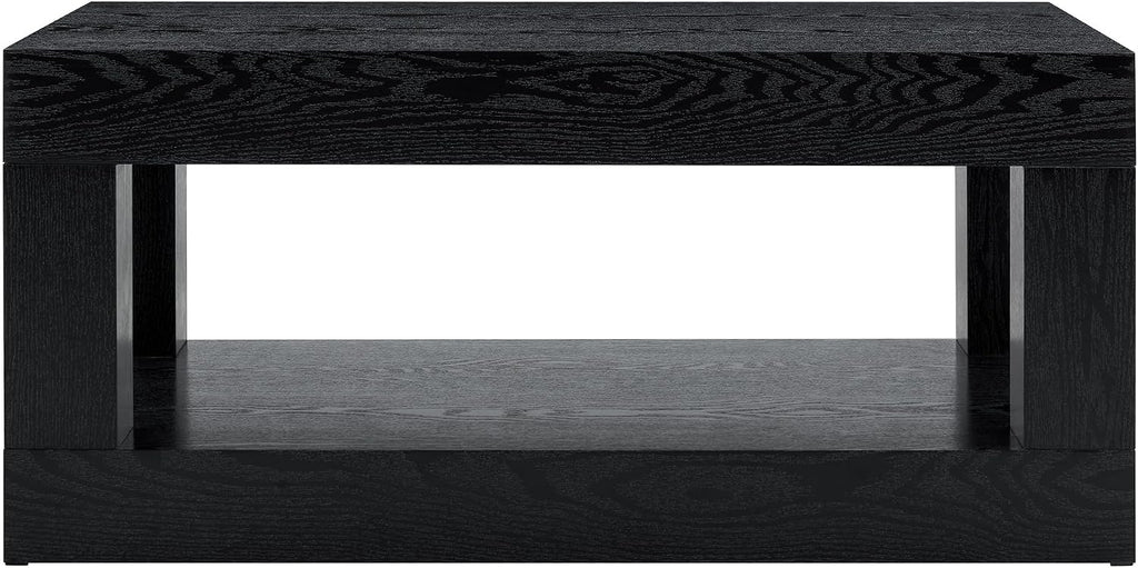 39.4' Black Coffee Table with Storage, 2-Tier Wood Coffee Table with 4' Thick Tabletop, Mid Century Modern Cocktail Center Tea Tables with Bottom Shelf for Living Room, Office, Apartment