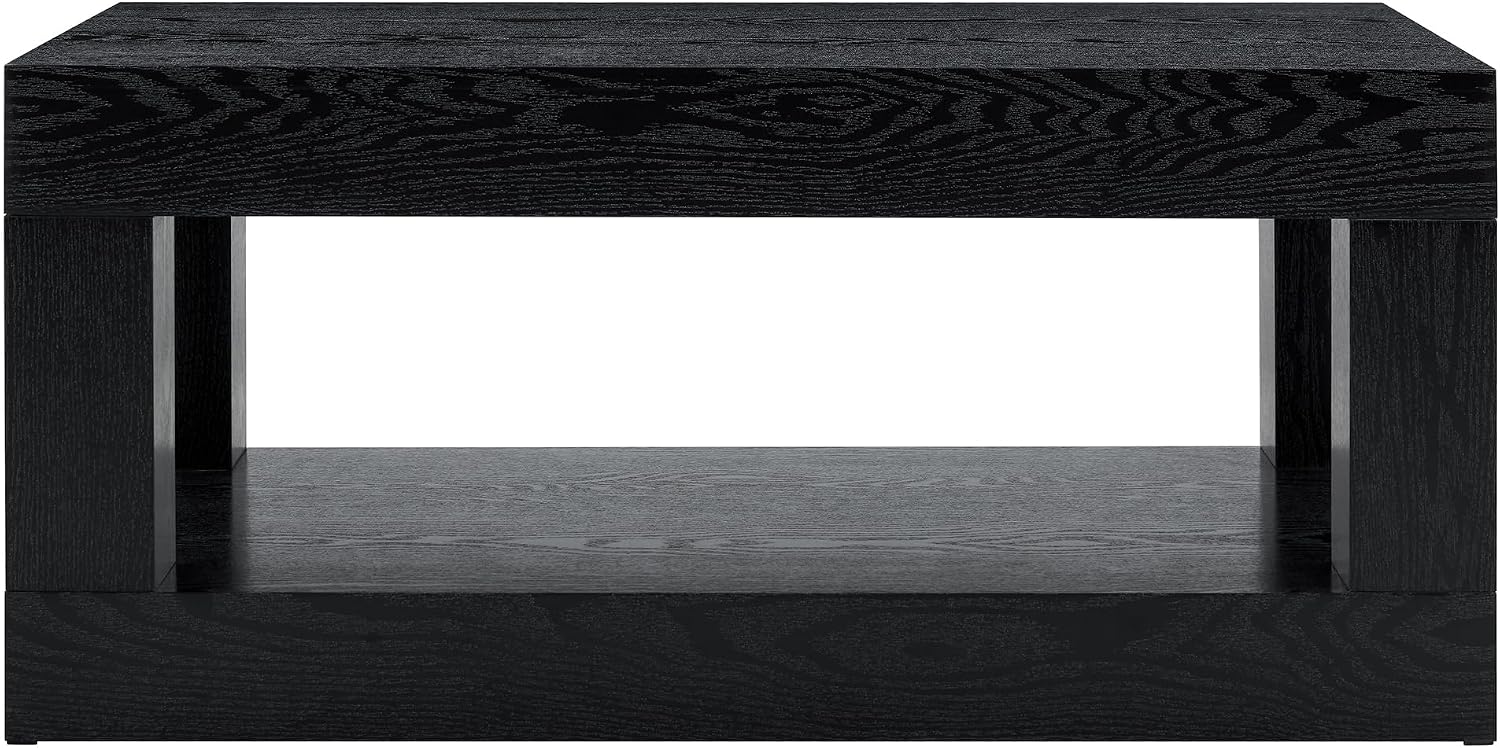39.4' Black Coffee Table with Storage, 2-Tier Wood Coffee Table with 4' Thick Tabletop, Mid Century Modern Cocktail Center Tea Tables with Bottom Shelf for Living Room, Office, Apartment