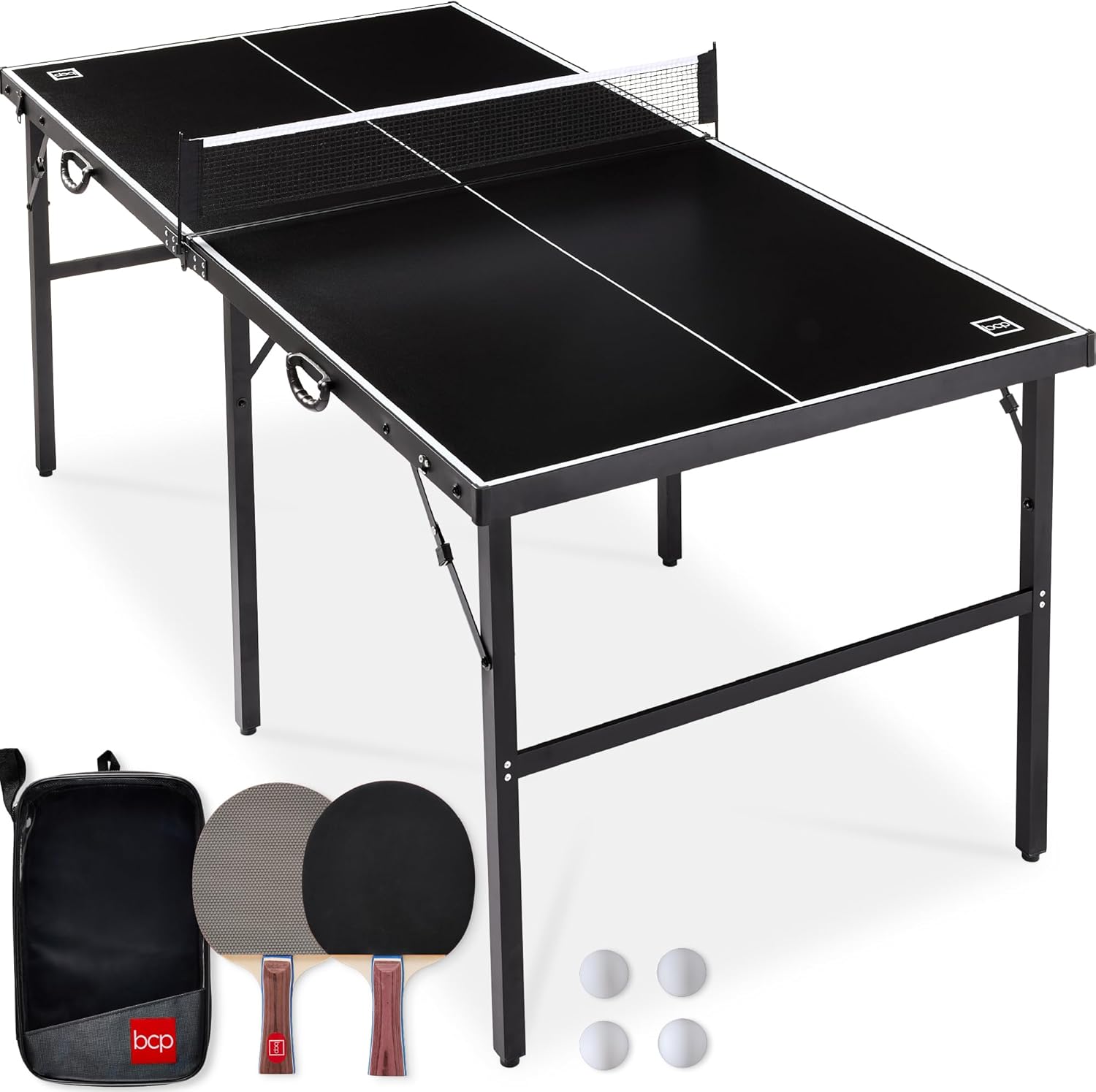 Best Choice Products Portable Ping Pong Table, Mid-Size Folding Indoor Outdoor Table Tennis w/ 2 Paddles, 4 Balls Included, Carrying Bag