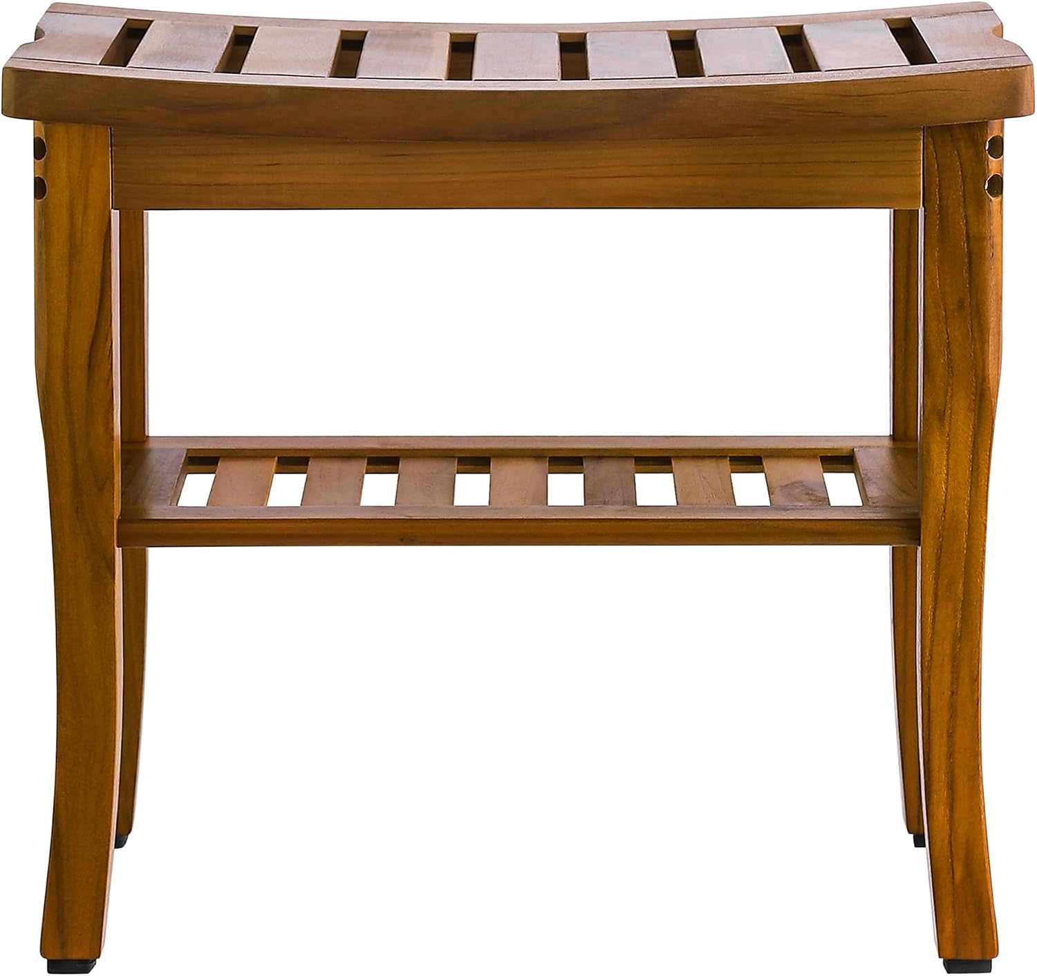 VaeFae Teak Shower Bench, Spa Bath Shower Stool with Storage Shelf, Wooden Seat Stool for Bathroom