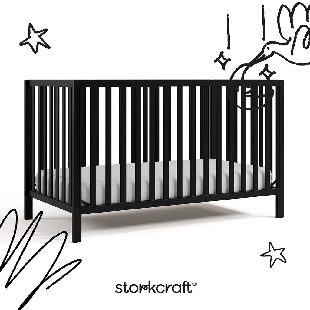 Storkcraft Morningside 5-in-1 Convertible Crib (Black) – GREENGUARD Gold Certified, Fits Standard Crib Mattress, Converts to Toddler Bed, Daybed and Full Bed, 4 Adjustable Mattress Heights
