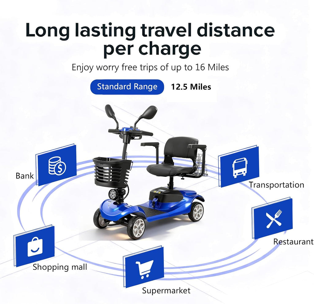 4 Wheel Electric Power Mobility Scooter for Adults, Electric Scooter for Seniors Folding Mobility Scooter -Max Speed 5 Mph,12.5 Miles Long Travel Range