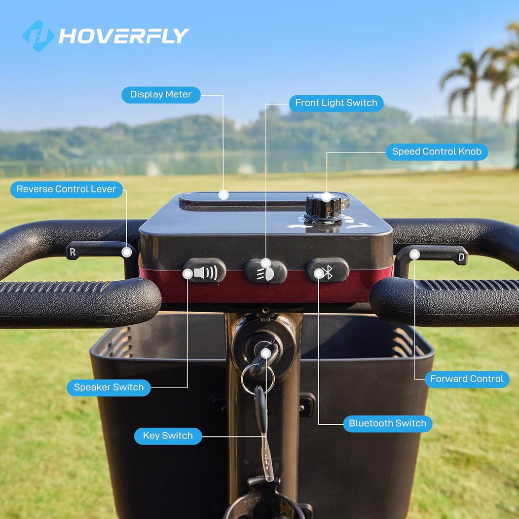 Hoverfly T5 Mobility Scooter for Seniors, Max 16.8-Mile Range & 5 mph, 3-Position Seat & Anti-slip Rear Wheel, Removed Battery & Quick Fold Design, Solid 9' Tire &330 lb Capacity, Ease of Assembly Red