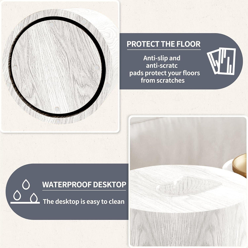Small Round Nesting Coffee Table Set of 2, Wood Grain Circle Side End Accent Tables for Small Spaces Living Room Bedroom Balcony Office, White