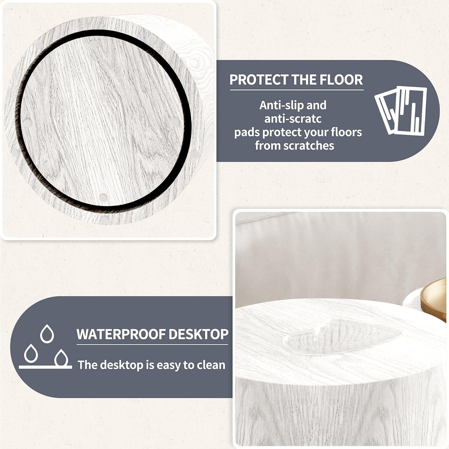 Small Round Nesting Coffee Table Set of 2, Wood Grain Circle Side End Accent Tables for Small Spaces Living Room Bedroom Balcony Office, White