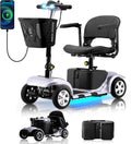 Mobility Scooters for Senior Adults, 15 Mile Electric Mobility Scooter with Detachable Battery, 4 Wheels Foldable Mobility Scooter with LED Headlights and USB Charging Port, 300 lbs Capacity (Silver)