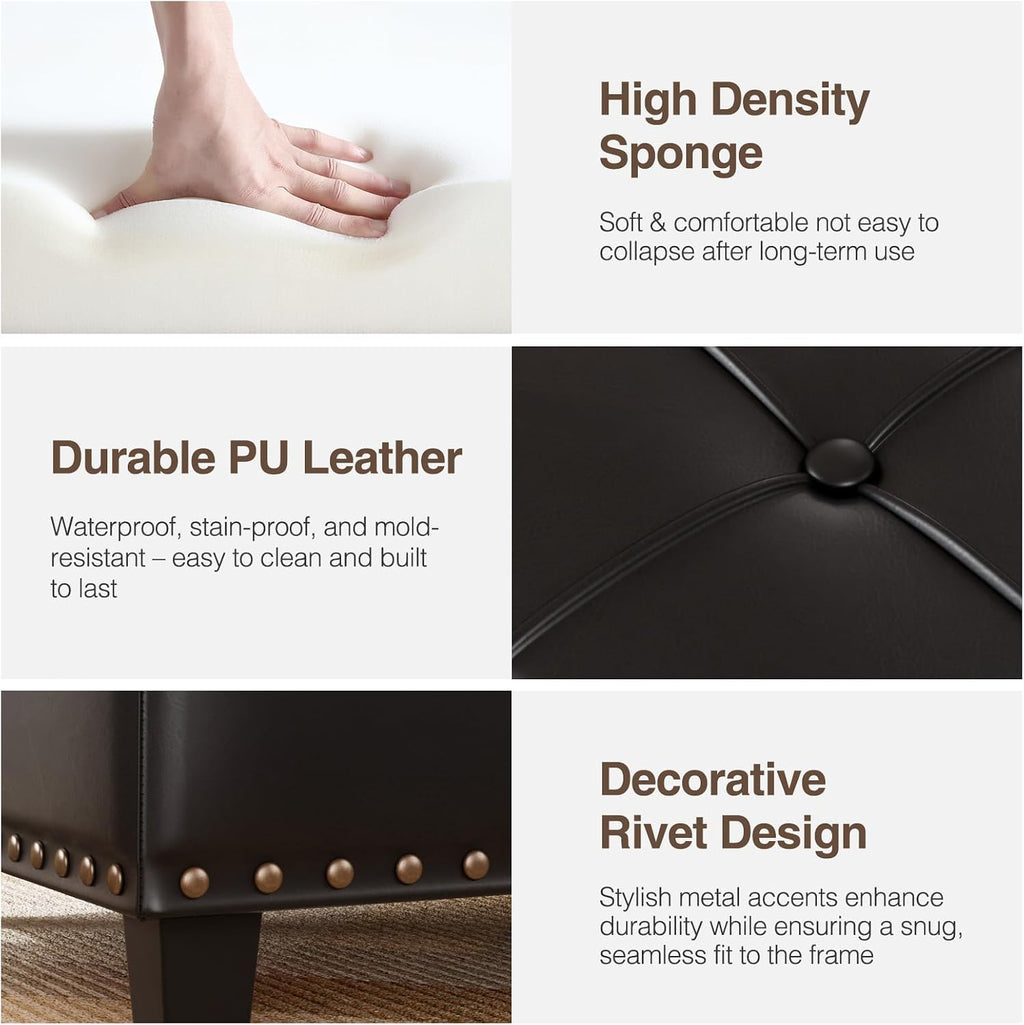 FiveWillowise Square Leather Ottoman with Storage, Faux Leather Coffee Table with Lift Top,Large Upholstered Footrest Stool Toy Box Storage Bench for Bedroom Living Room, Black