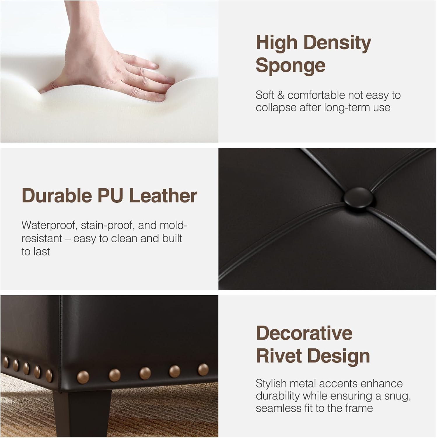 FiveWillowise Square Leather Ottoman with Storage, Faux Leather Coffee Table with Lift Top,Large Upholstered Footrest Stool Toy Box Storage Bench for Bedroom Living Room, Black