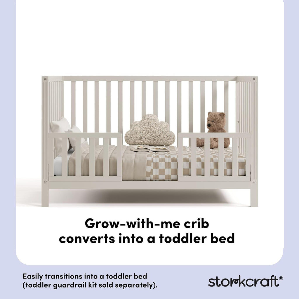 Storkcraft Morningside 5-in-1 Convertible Crib – GREENGUARD Gold Certified, Fits Standard Crib Mattress, Converts to Toddler Bed, Daybed and Full Bed, 4 Adjustable Mattress Heights (Frosted Oat)
