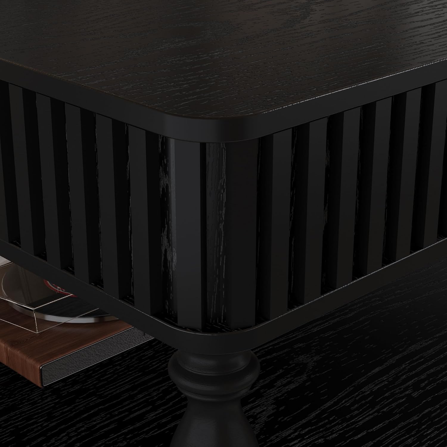 31.50' Square Fluted Lift-Top Coffee Table with Hidden & Open Storage, Modern Center Table with Hydraulic Raising Mechanism, Retro Tea Table with Solid Wood Legs for Living Room Apartment, Black