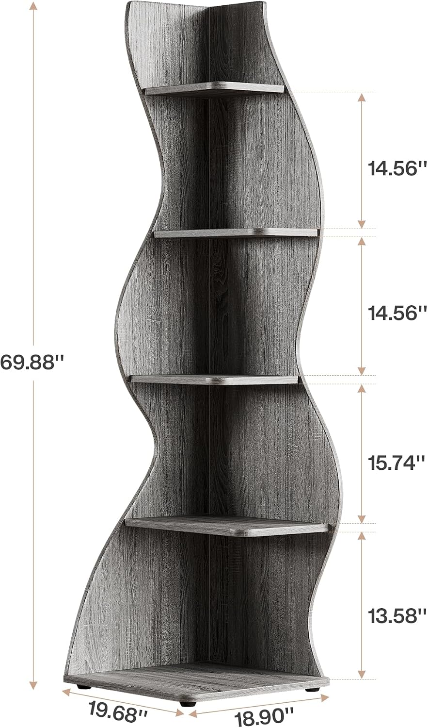Tribesigns Wavy Corner Shelf Set of 2, Modern 5-Tier Bookshelf Etagere Bookcase with Curvy Shape, Unique Plant Stand Display Shelf for Living Room Small Space (Gray)